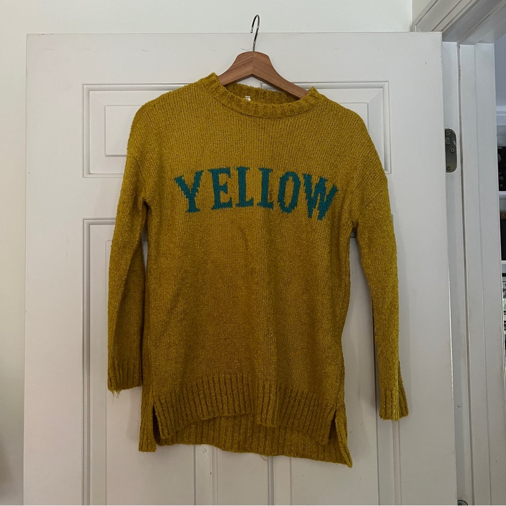 Zara Fancy Collection Yellow Text Knit Sweater Sz 13-14